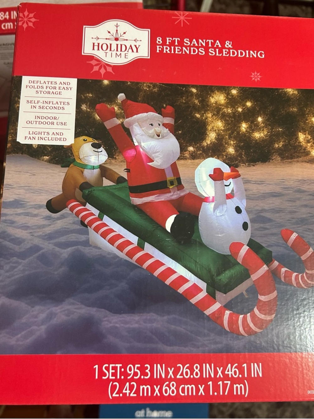 Holiday time 8ft Santa on sled with friend airblown inflatable. NWT